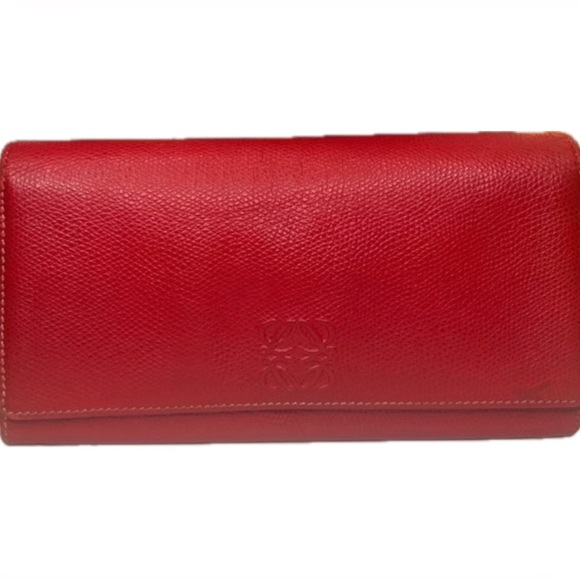 Loewe Red Calfskin Women’s Long Bifold Wallet - Picture 1 of 14